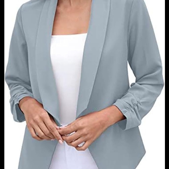 Light Blue Gray Blazer with Shawl Collar and Relaxed Fit - Picture 2 of 2